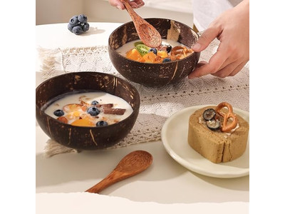 6 Kokosnussschale Buchenholz Beeren Set Handwerk Schalen Teller Perlmutt Kerze Duftend