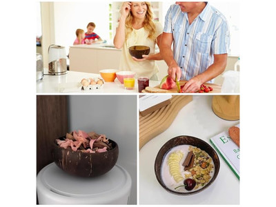 6 Kokosnussschale Buchenholz Beeren Set Handwerk Schalen Teller Perlmutt Kerze Duftend