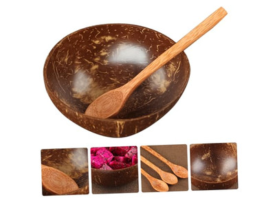 Kokosnussschale Palmendesign mit Schalen-Set Holzgewebte Salat handgefertigt