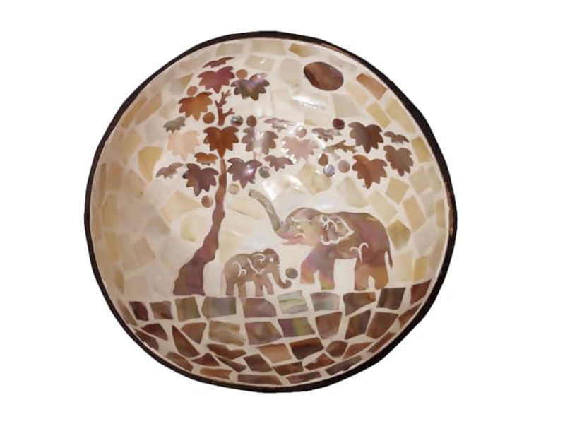 Gravierte Kokosnussschale Kokosnussschalenhälften großes Servierset Schalenhalter natürlich