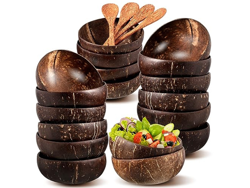 Fruchtsalat-Schale Kuchenpulver Felsen Holz Küchen-Set Bambusmaske Kokosnussschale