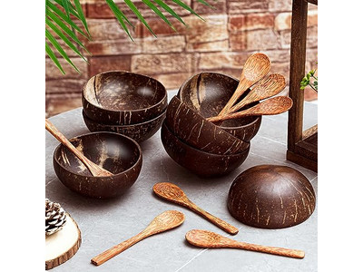 Fruchtsalat-Schale Kuchenpulver Felsen Holz Küchen-Set Bambusmaske Kokosnussschale