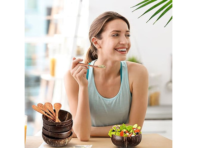 Fruchtsalat-Schale Kuchenpulver Felsen Holz Küchen-Set Bambusmaske Kokosnussschale