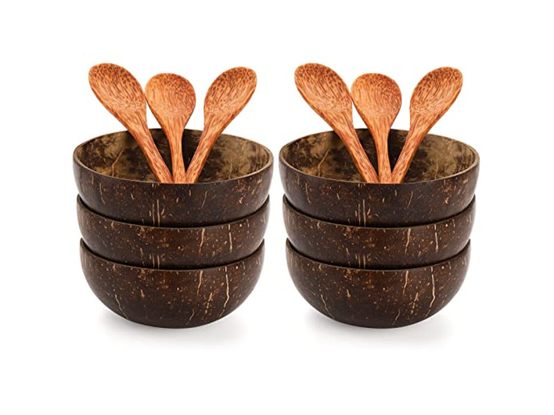 Servierschale Bambusschalen Kokosnüsse Kokosnussgabeln Cocopalm Teller Löffel Ständer Platte