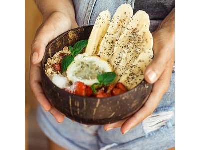 Servierschale Bambusschalen Kokosnüsse Kokosnussgabeln Cocopalm Teller Löffel Ständer Platte