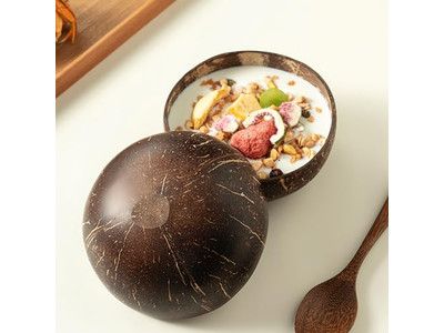 Servierschale Bambusschalen Kokosnüsse Kokosnussgabeln Cocopalm Teller Löffel Ständer Platte