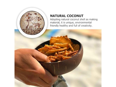 Gravierte Kokosnussschale Kokosnussschalenhälften großes Servierset Schalenhalter natürlich